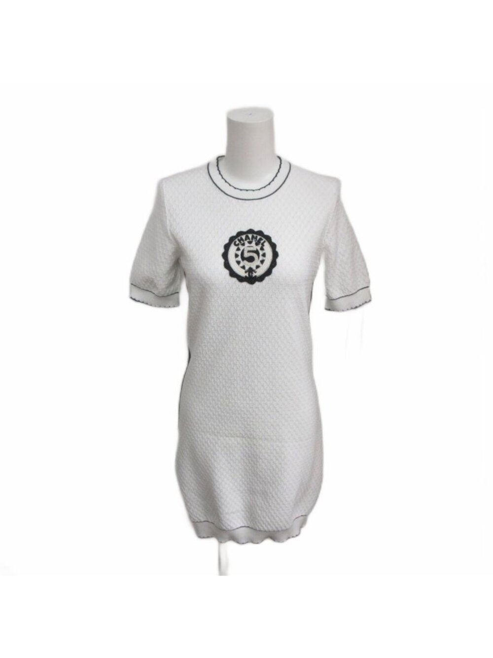 Chanel 23C Cotton Knit Dress Short Sleeve Mini Length Logo Paneled Design 36